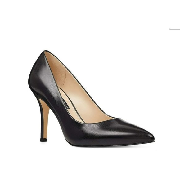 Nine West Shoes - Nine West Flax Black Leather Pump 3.5 Inch Heel  Sz 7.5 Pointy Toe